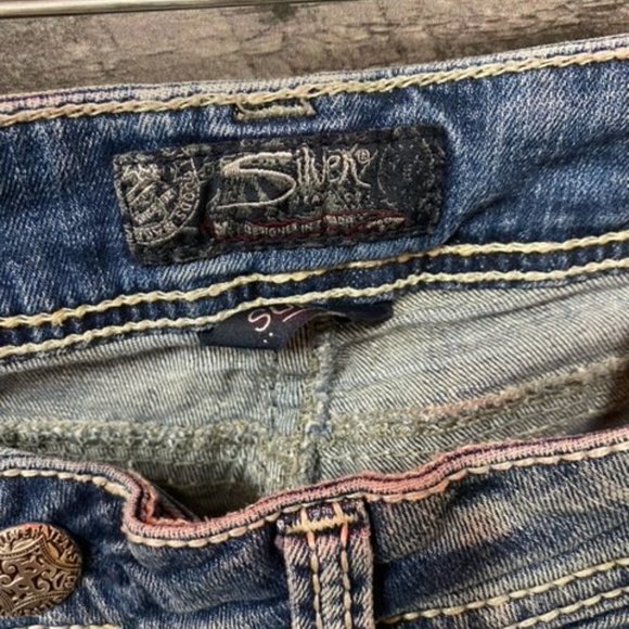 Womens 31/31 SILVER Jeans Suki Mid Slim Boot EUC - Picture 5 of 6